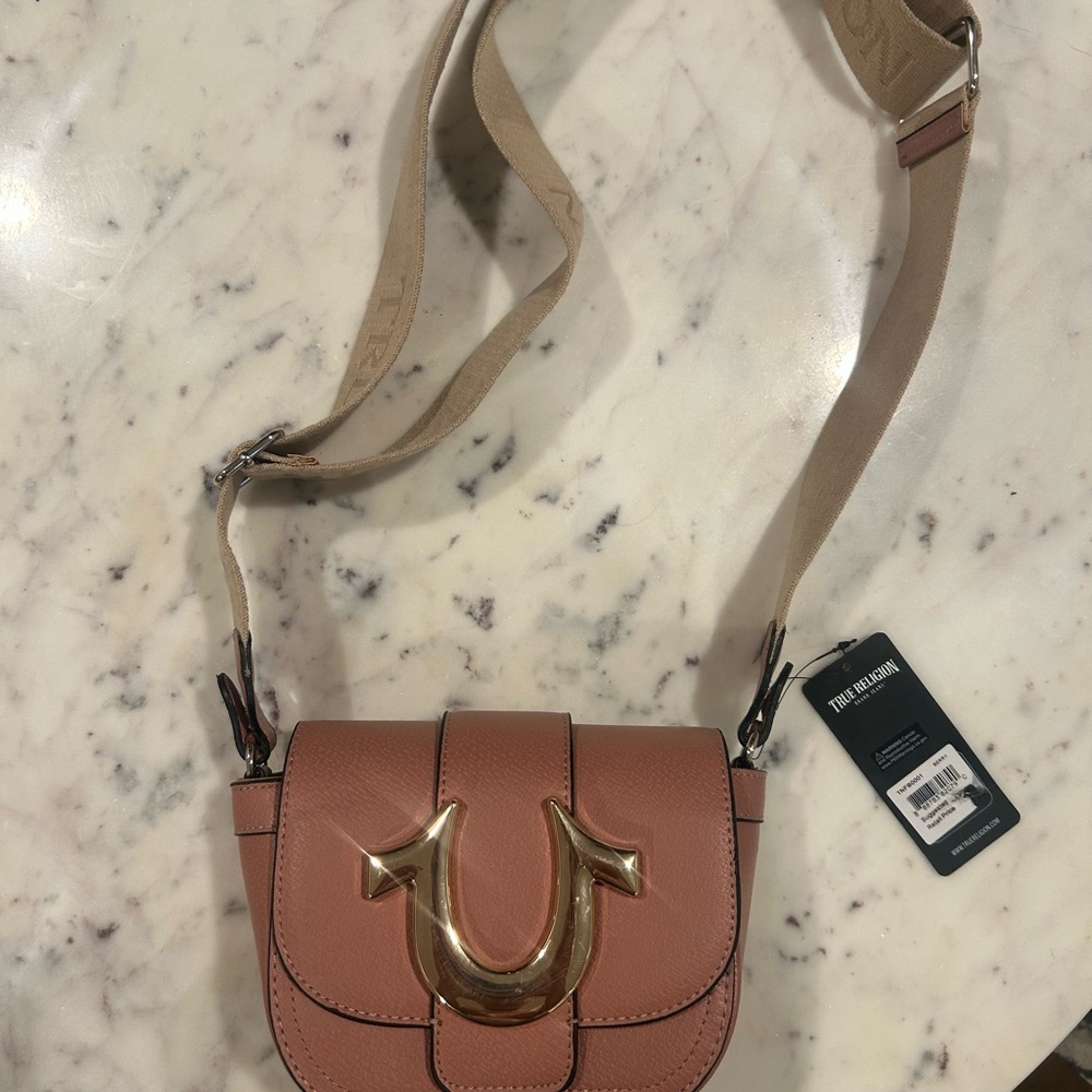 True Religion Brown Crossbody Bag with Gold Accent
